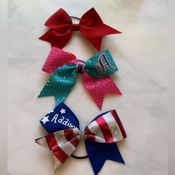 Three Large Girl Bows “Addison” “A” and Red - Picture 1 of 10